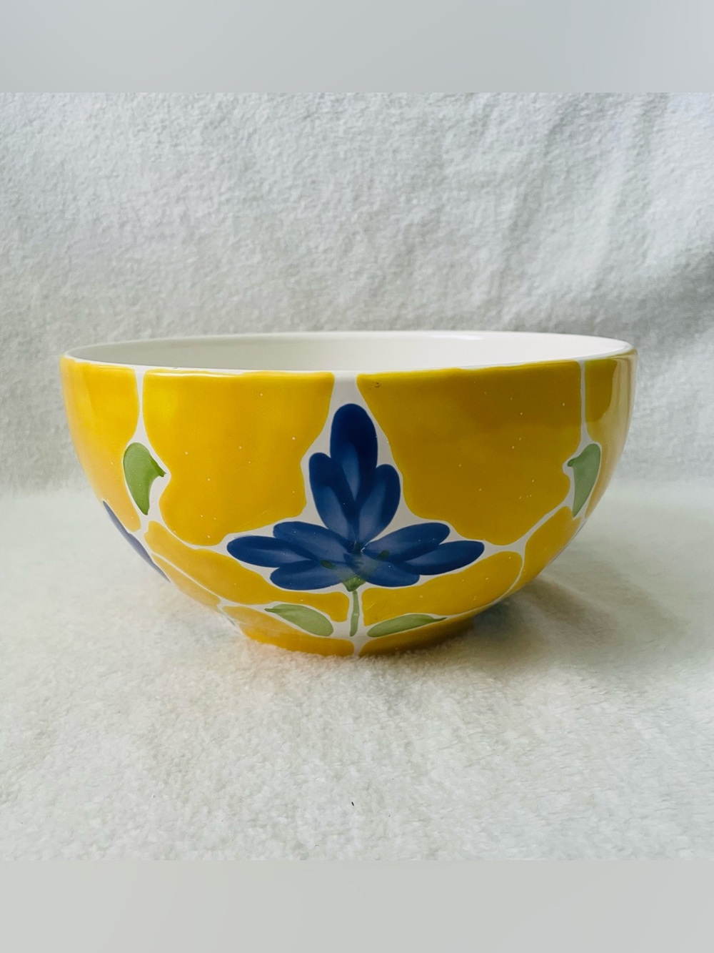 Dansk St. Tropez Salad Bowl 9” Yellow Blue Floral Mediterranean Hand Painted